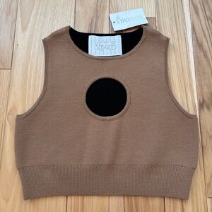 NEW Victor Glemaud Knit Wool Cut Out Sleeveless Color Block Crop Top
